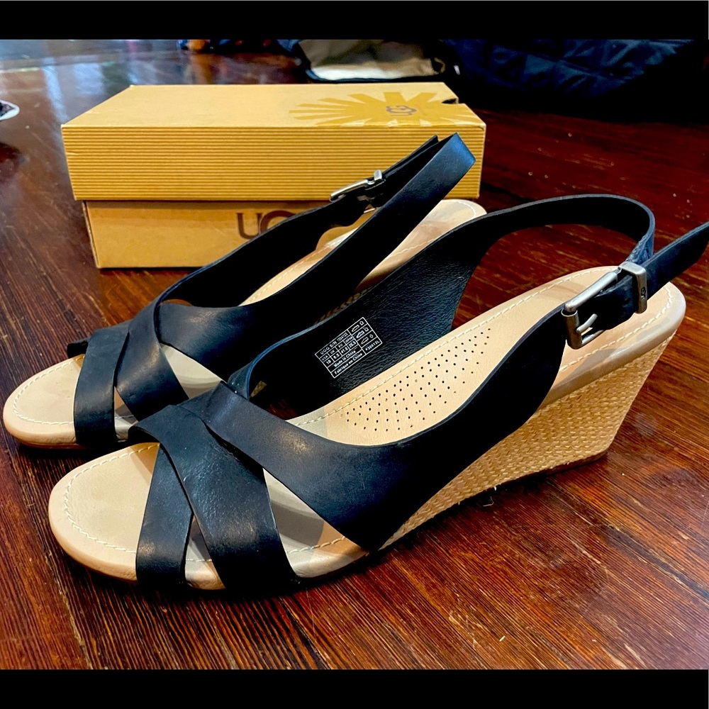 UGG Women’s Kennedy Black Leather Sandal 10B medium worn twice